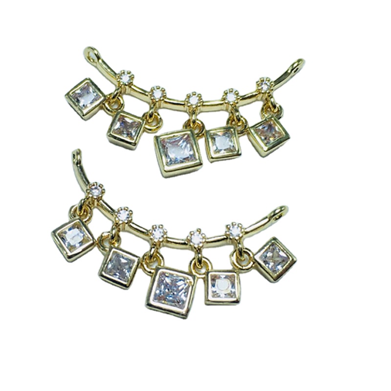 DIY jewelry finding material bracelet charms Crystal white zircon necklace making material square pendants gold color