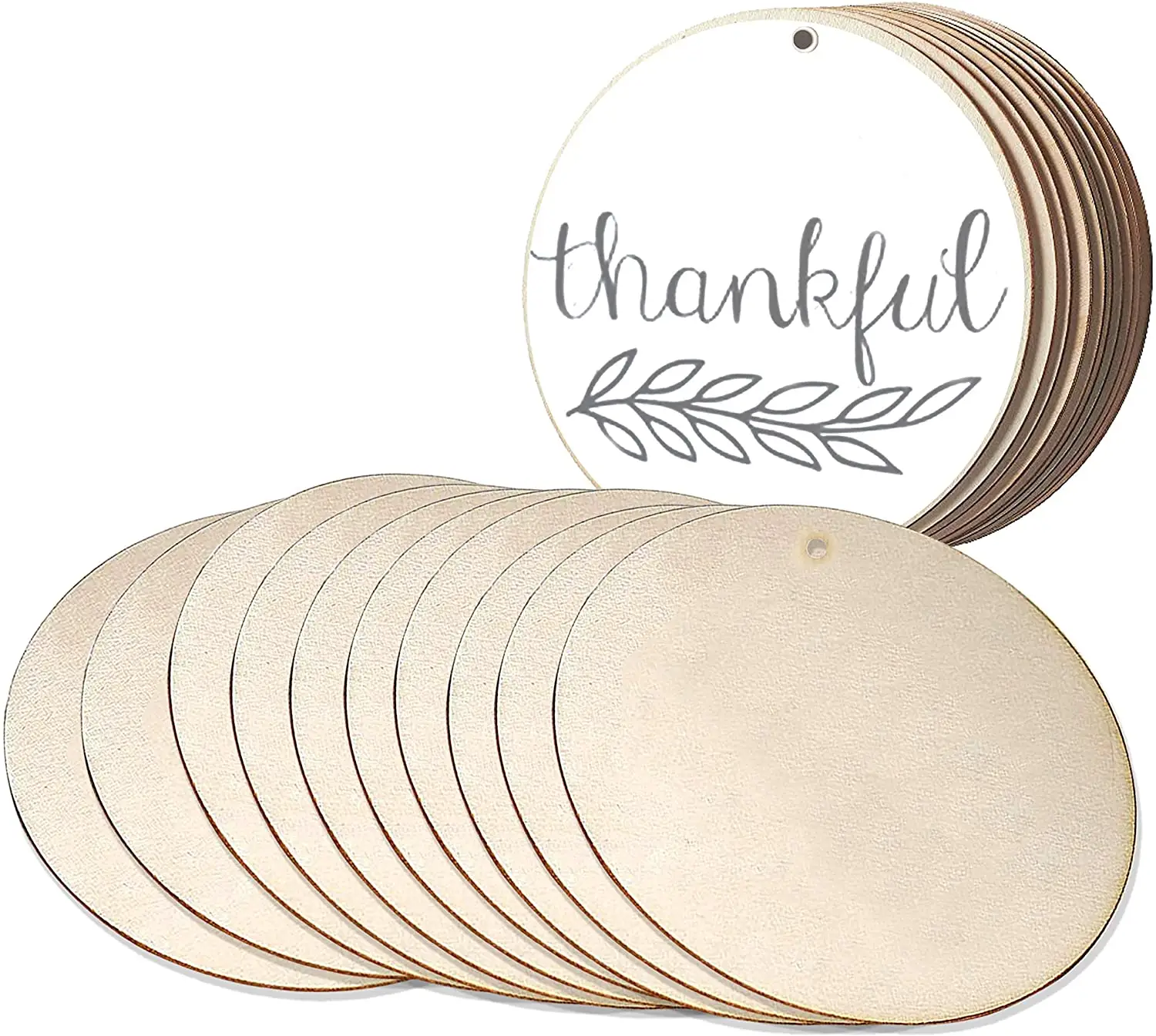 Wood Circles (50pcs) - Unfinished Round Discs (3.9Inch/10cm) with Holes - 2mm Thick Blank Wooden Tags Slices Cutouts
