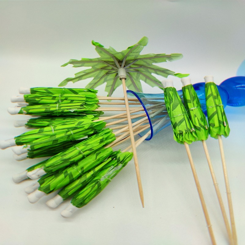 Wholesale 10 Pack Disposable Creative Coconut Tree Umbrellas Cupcake Toppers Cocktail Party Decorations Bamboo Fruit Stick