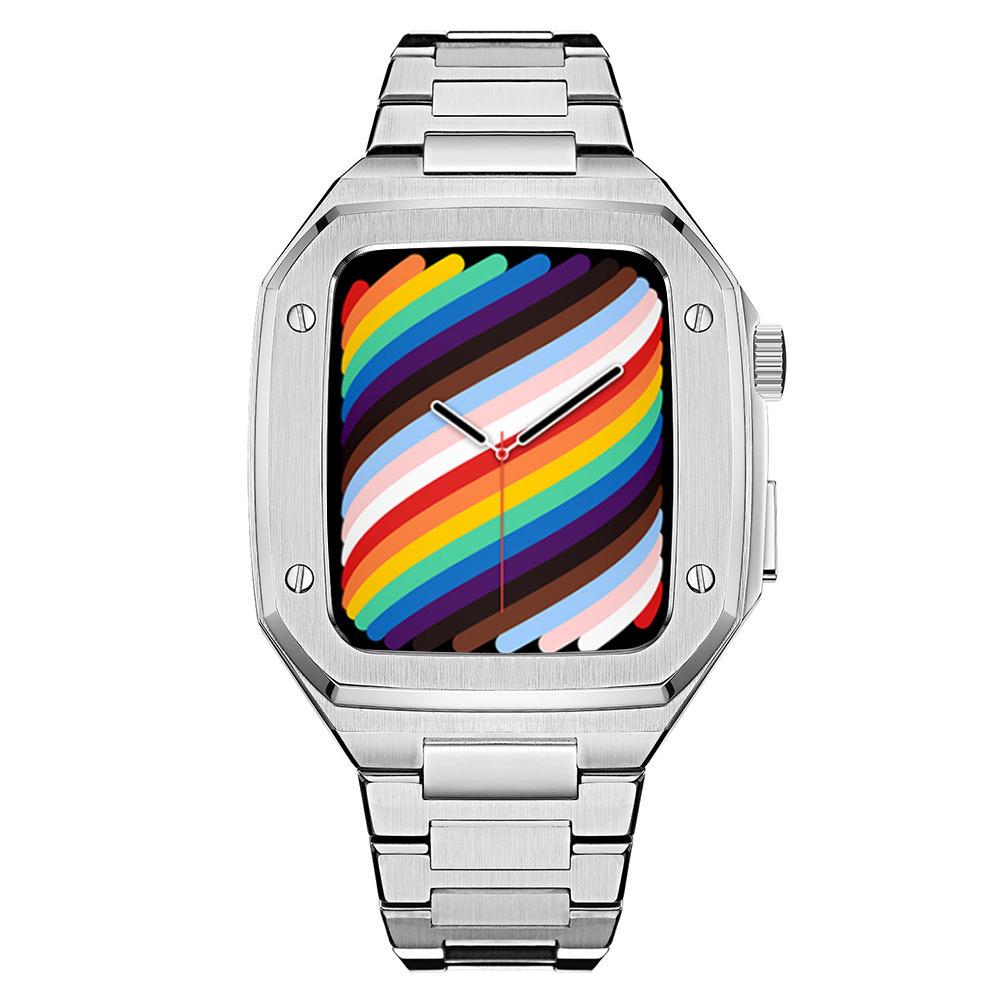 Роскошный ремешок для часов Apple watch Band 44 мм Series 7/4/5/6/SE с корпусом 45 мм, ремешки для iWatch из нержавеющей стали с защитным чехлом