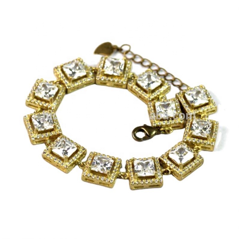 Bulk wholesale Price 18k Gold Plated Jewelry Bracelet Big Square White CZ Stones Brass Bangle for Women Daily Wearing