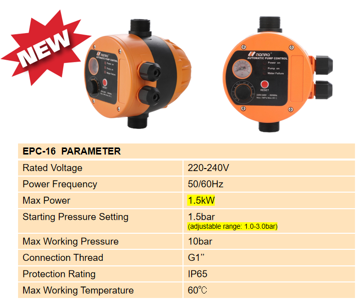 0919 HIGH POWER water pressure booster pump for home NEW automatic pressure switches EPC-16 with Mono-Meter Gauge 2 in 1 modes