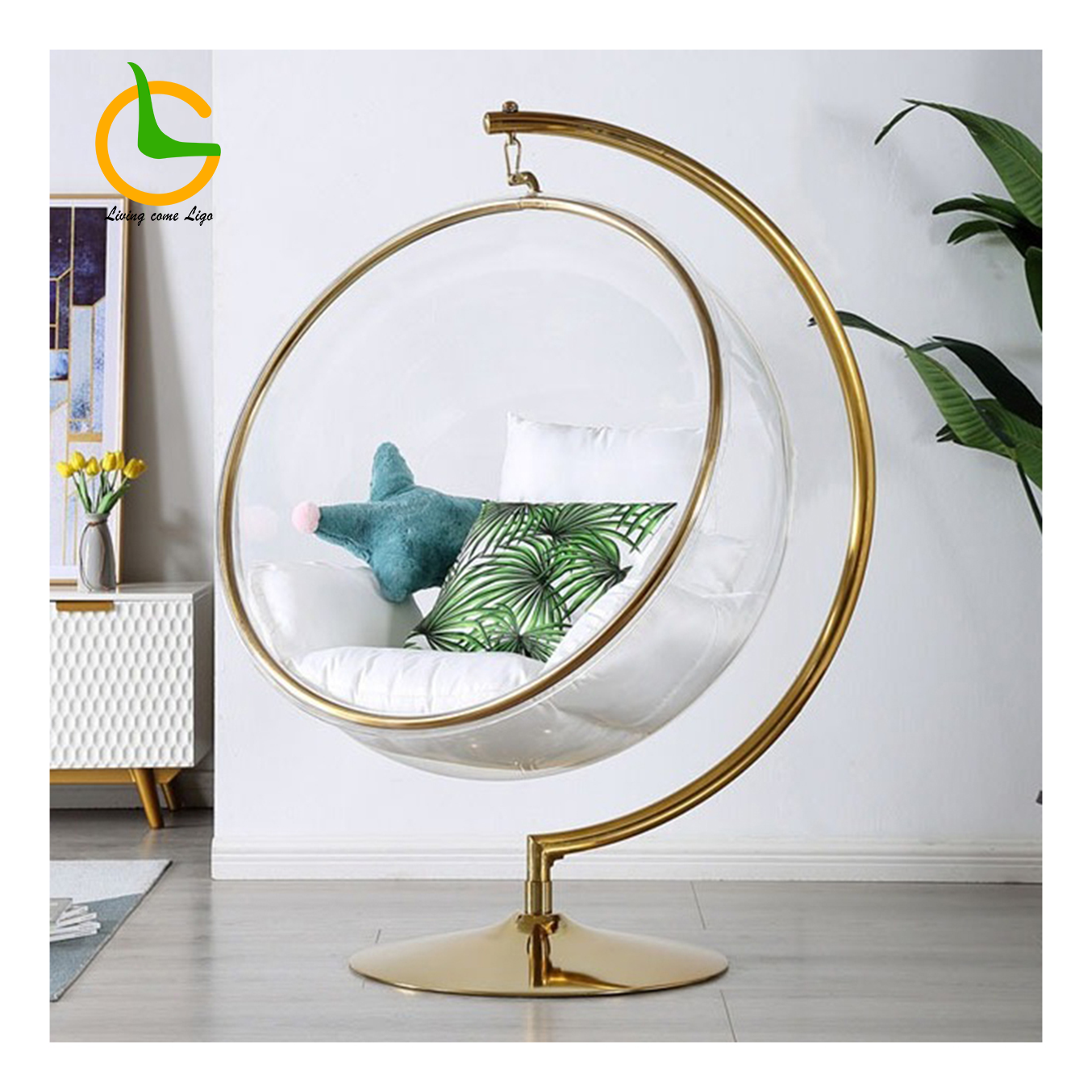 Modern Round Shape Swing Chair With Stand Indoor Outdoor Patio Garden Swings Hanging Chair With Outdoor Furniture Egg Chair