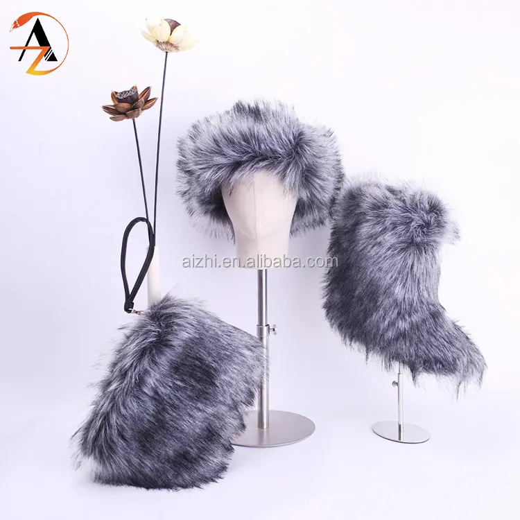 Factory Directly Sell Outdoor Plus Size Fashion Warm Winter Faux Fur Snow Boots Set For Women