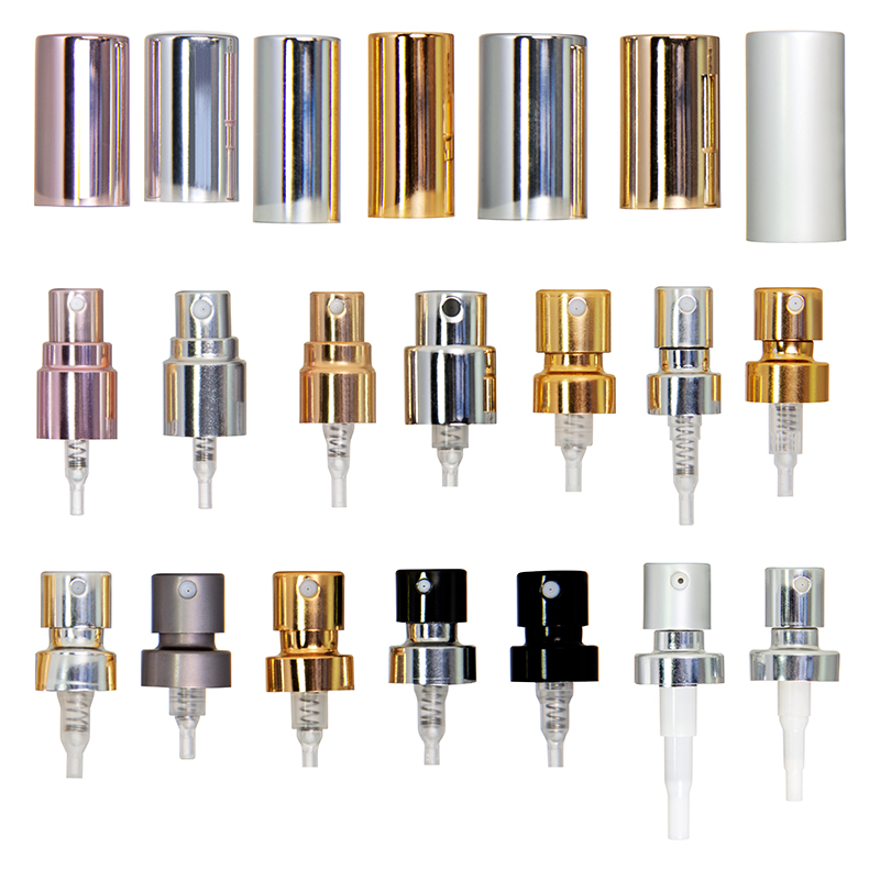 Hot selling glass bottle cap 18mm aluminum metal plastic perfume pump sprayer black atomizer 18/410 18/415 20/410