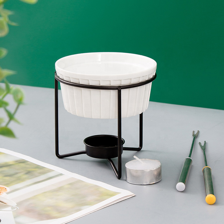 Promotional cheese chocolate warmer melting pot ceramic chocolate fondue pot with stand
