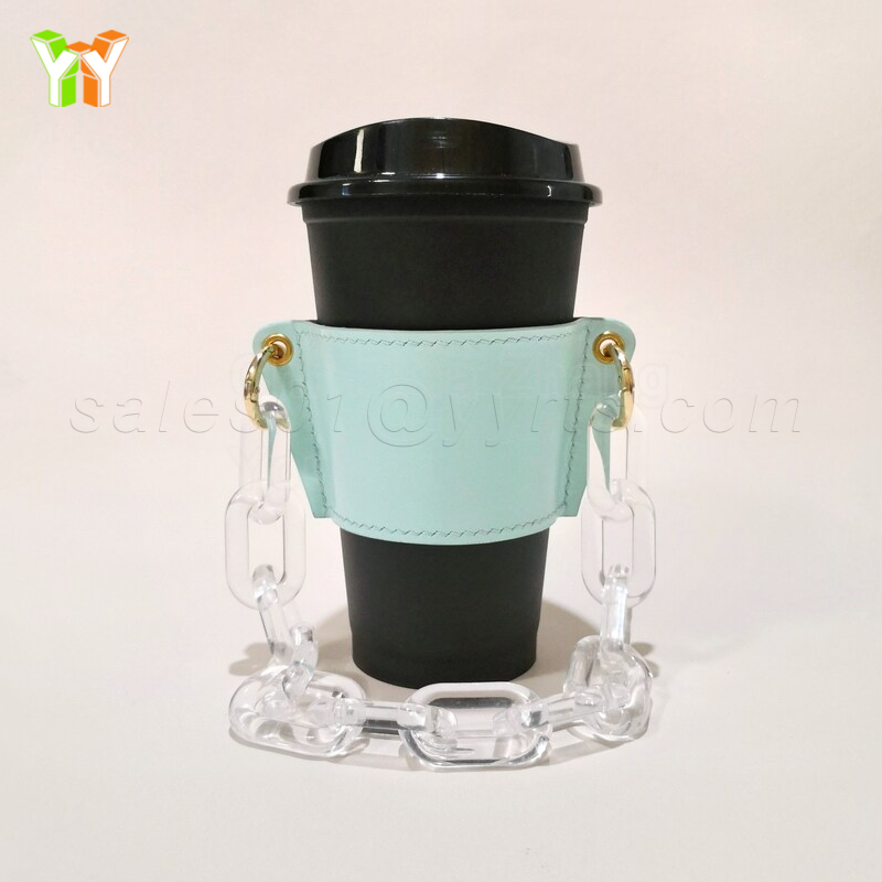 Acrylic Chain Handle Coffee Cup Holder Custom Leather Cup Holder Sleeve Paper Bubble Tea Cup Holder Cover for Outdoor