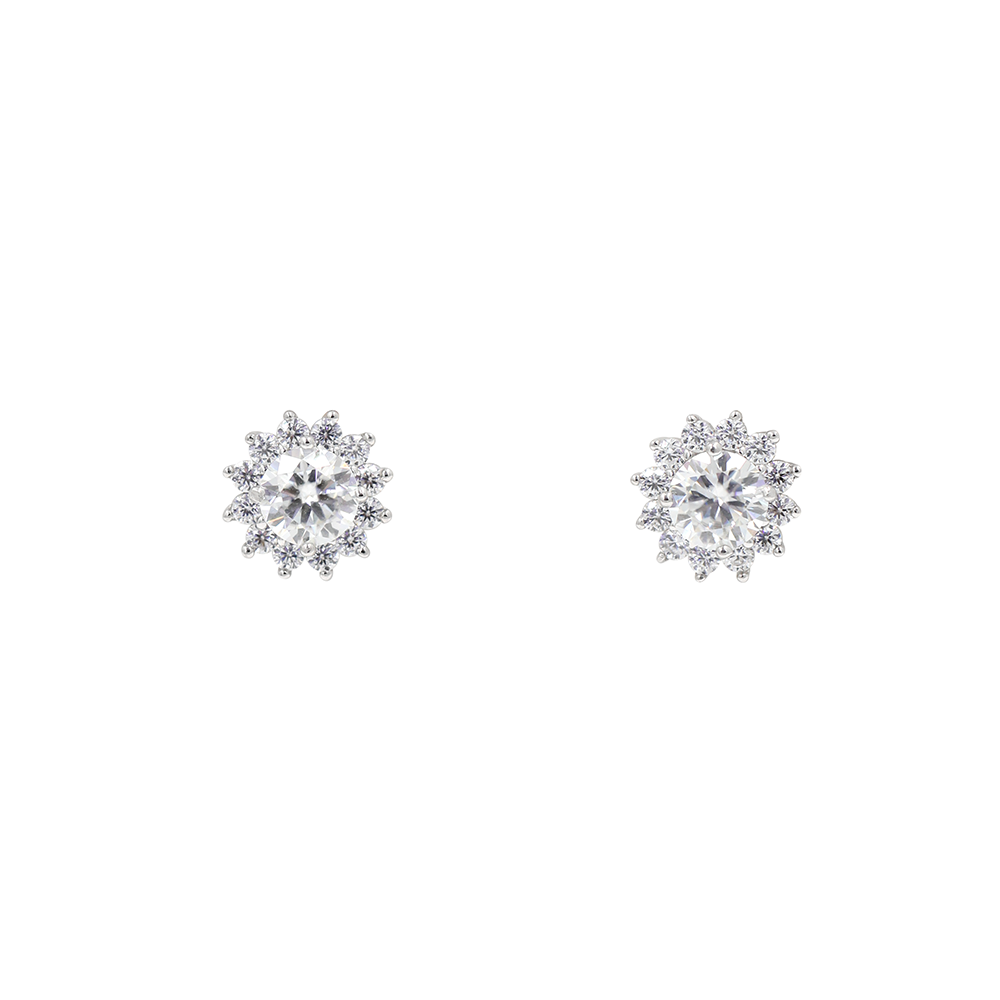 Premium VVS White Diamond Moissanite Floral Stud Earrings in 925 Sterling Silver | White Gold Heart Moissanite Earrings