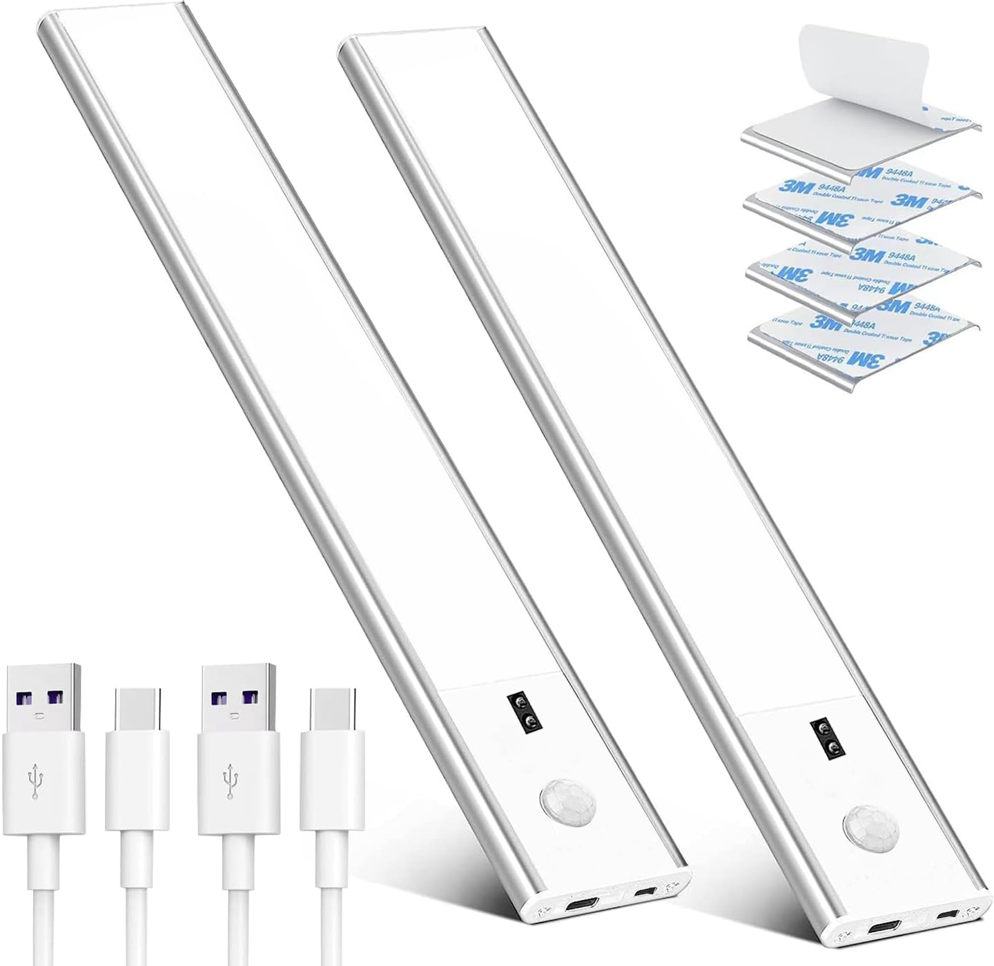 400mm 600mm Cabinet Light USB Rechargeable Motion Sensor Light Bed Lamp Led Under Cabinet Night Light For Closet Stairs Kitchen