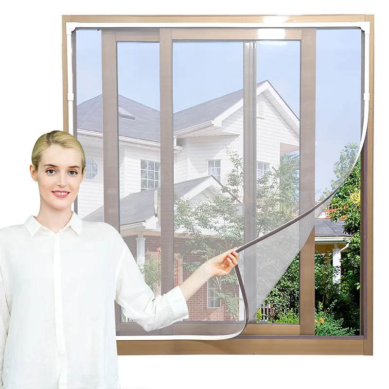 Magnetic mosquito curtain installed in casement window screen