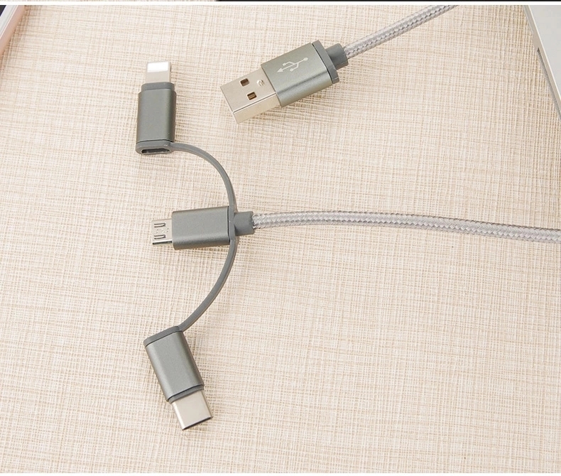 1,2 м Нейлон Плетеный Micro 8 Pin Тип C высокое качество три в одном multi 3 в 1 питьевой Профессиональный usb зарядный кабель