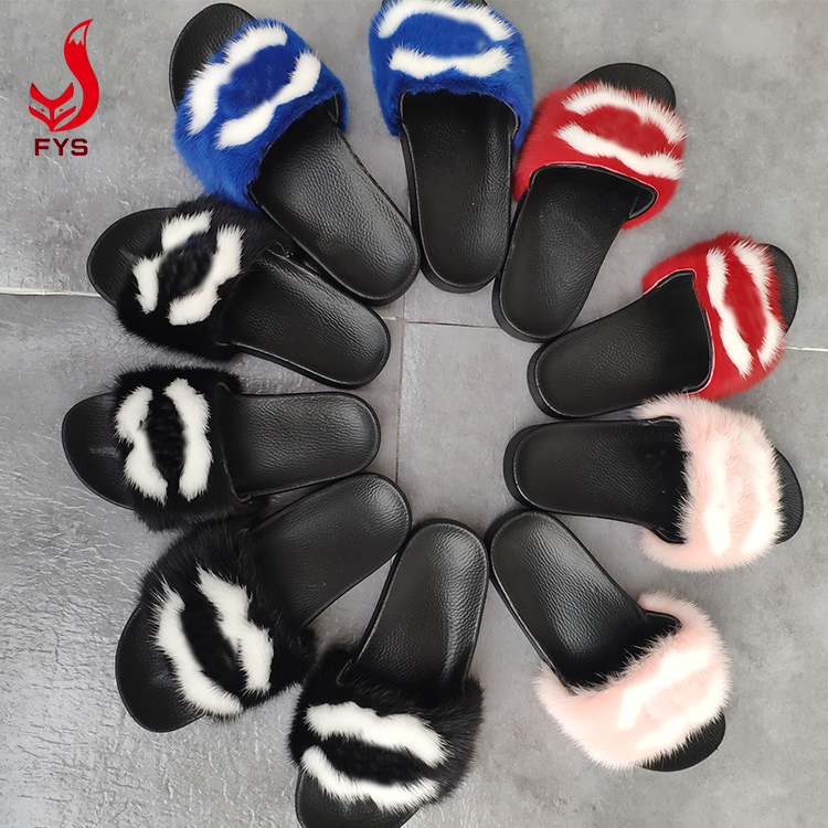 Custom your logo fur slippers mink slides with purses for fashion women ladies
