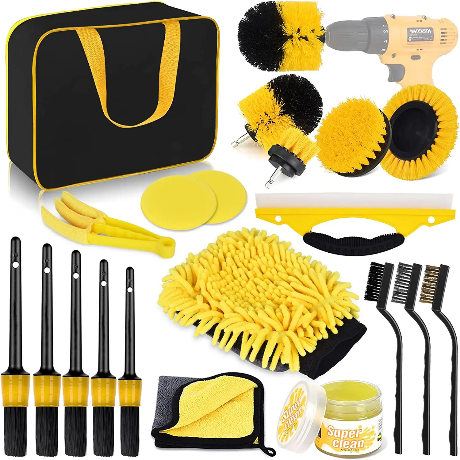 20 Pcs Car Cleaning Tools Kit, Car Detailing Brush Set with Carry Bag, Auto Drill Brush Set Pro Car Wash Kit