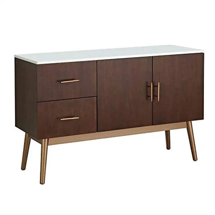 Modern White Top Sideboard Buffet with 2 Drawers 2-Door Cabinet and Gold Tone Angled Legs dining room modern sideboard