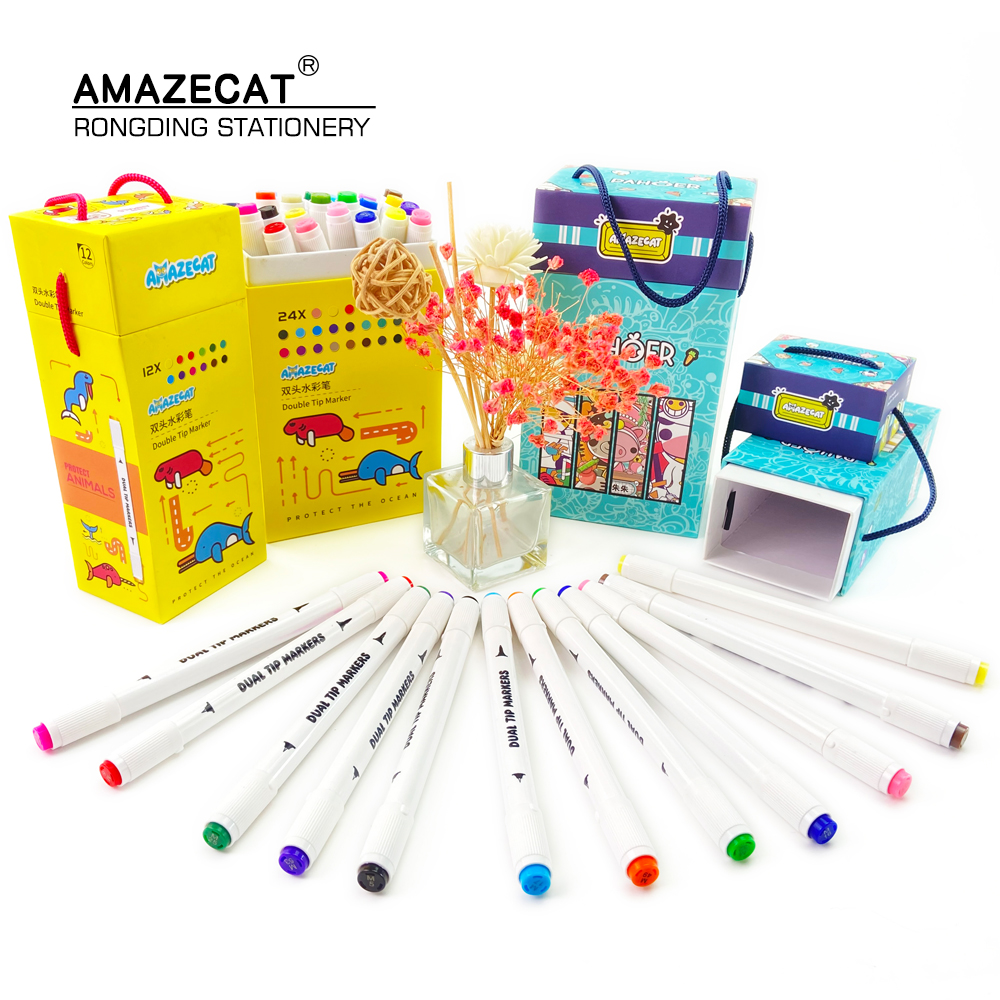 2021 New Marker 12 Colors Double Tip Markers Set Washable Marker for Kids Children 24 Colors Water Color Pen