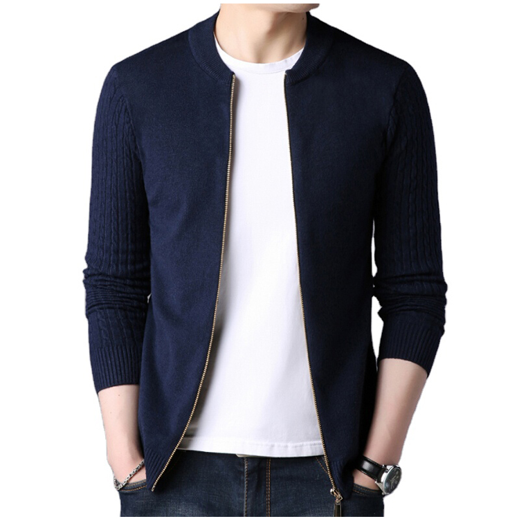 wholesale custom autumn men's shrug knit sweater long sleeve stand collar casual zip cardigan