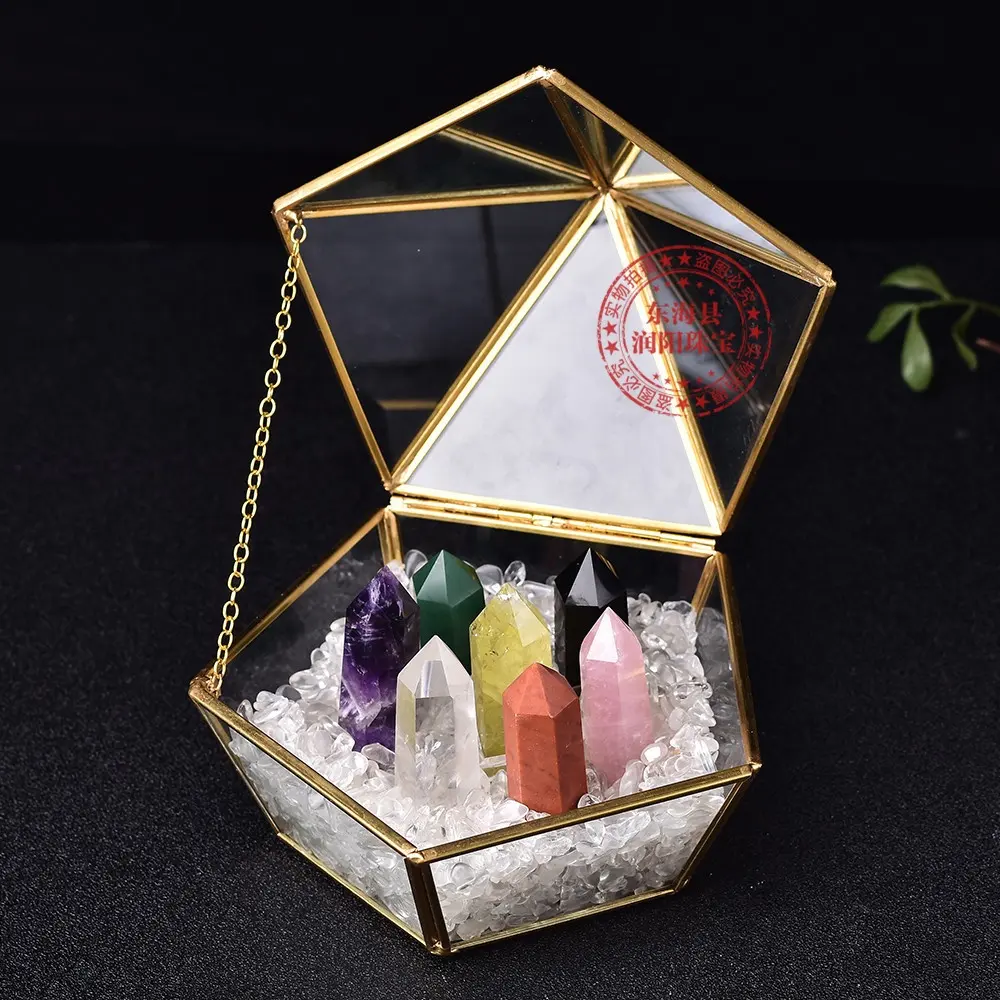 Seven Colors Energy Gemstone Natural Crystal point Wand Gift Box set for Healing