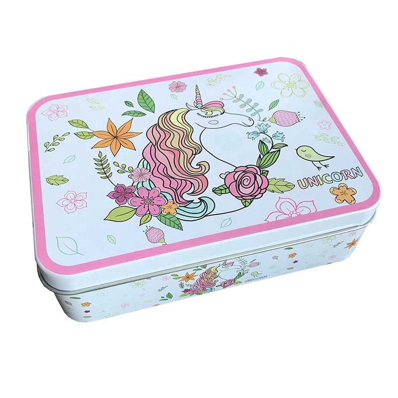 High Quality Multifunctional Square Tin Can With cuty unicorn Design Moistureproof