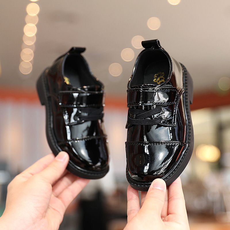 Spring New arrival high quality leather black kids school shoes Girl show shoes