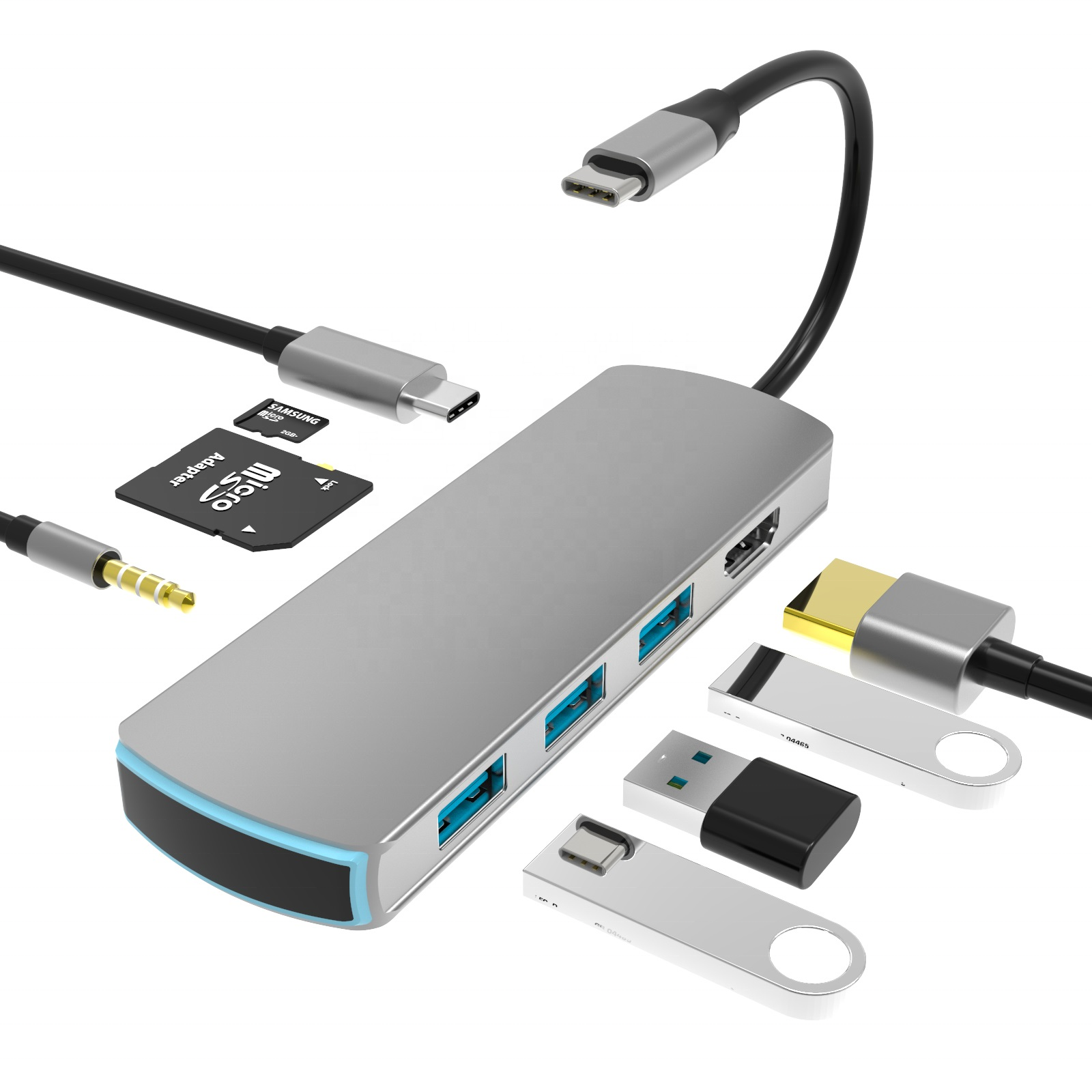 BASIX 8 в 1 Многофункциональный ноутбук Док станция type c для TF / SD кард-ридер 3 X USB 3,0 usb c концентратор USB
