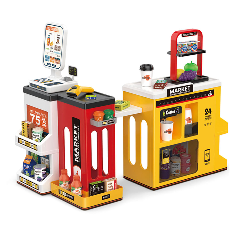2 In 1 Multi-function Children Toys Supermarket Shopping Toy Food Set Cash Register Pretend Play Toy For Kids