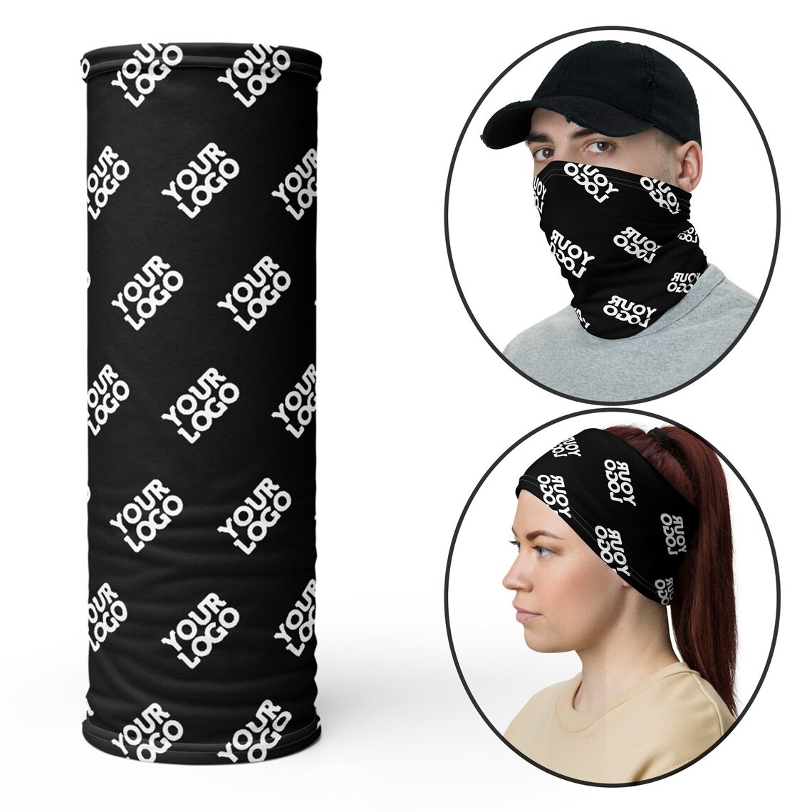 Custom Solid Color Neck Gaiter Face Covering Mask with logo Personalized Facemask Bandana Head Shield Adults Protection Scarf