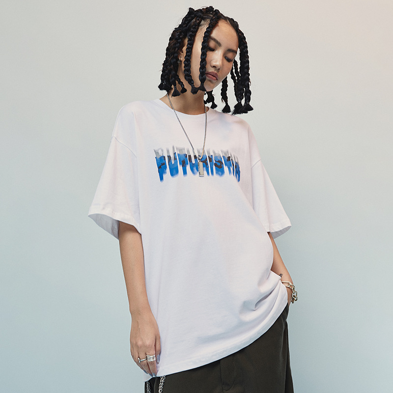 New men's fashion casual summer gradient letter printing t-shirt hip-hop street trend pure cotton short-sleeved bottoming shirt