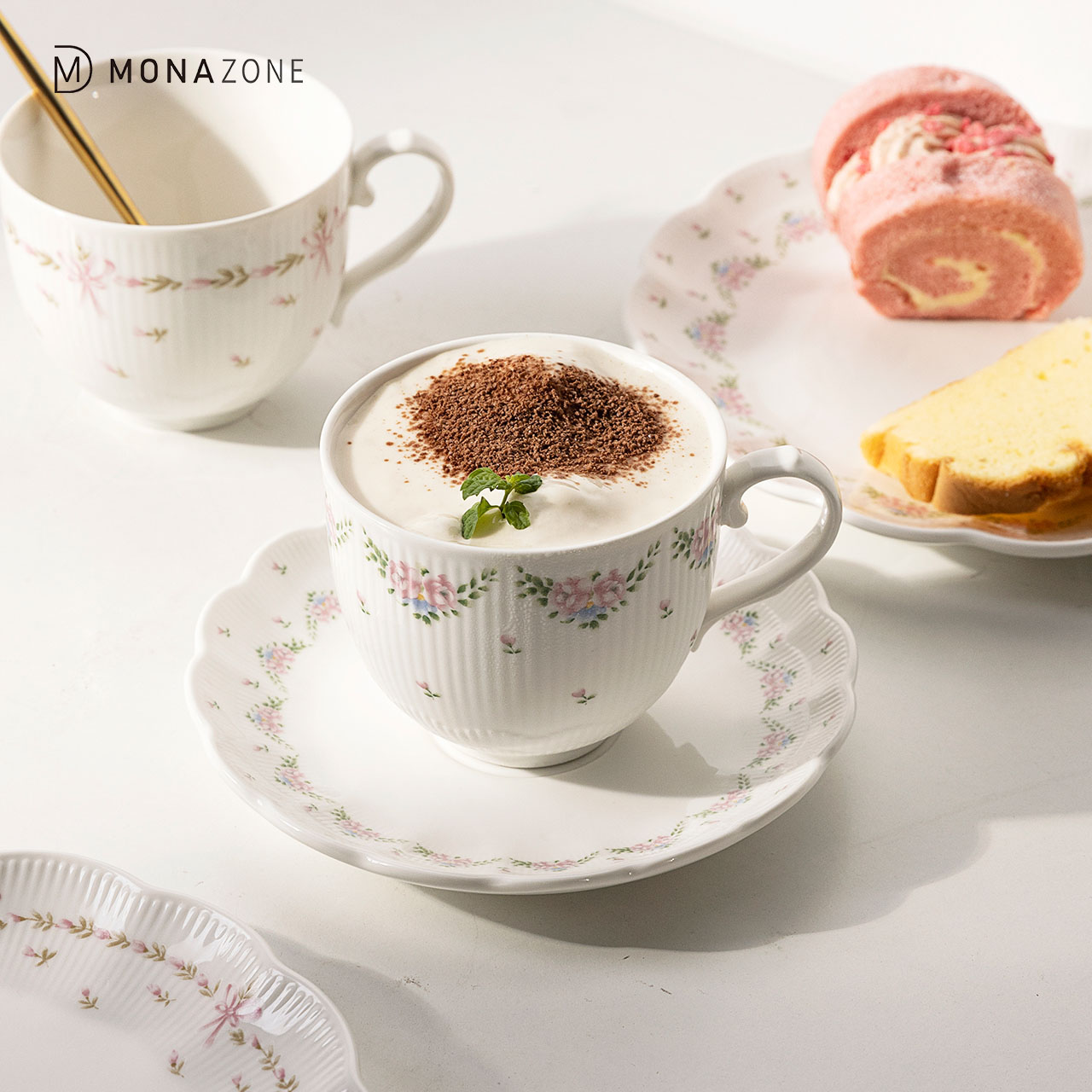 Роскошная кофейная чашка и блюдце MONAZONE в европейском стиле с цветочным узором, керамическая чайная чашка, кружка для молока, посуда для напитков, набор кофейных чашек