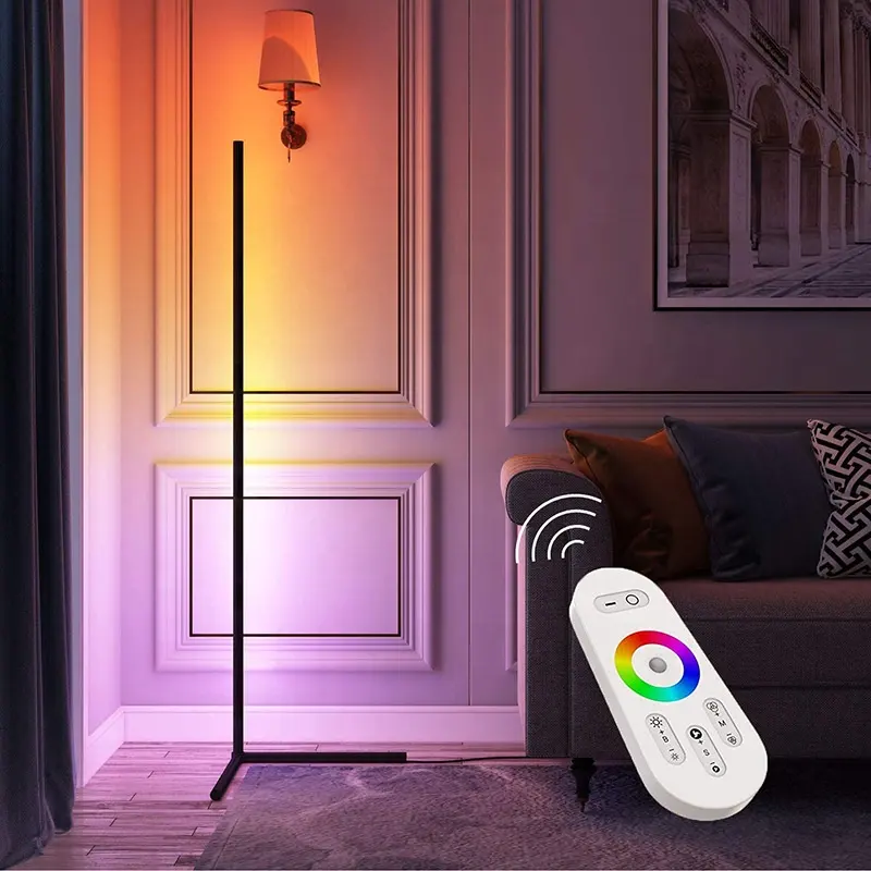 RGB Corner Floor Lamp Multiple Color Adjustable with Remote Control Dimmer Modern LED Triangle Floor Lamps