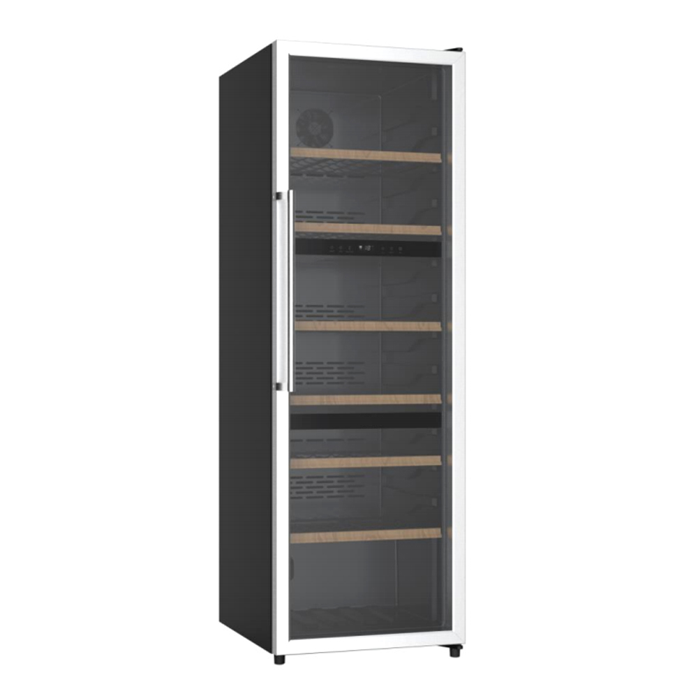 Hot Selling 133 Bottles Single Door Mult Zones Wine Cooler White With Lock And Key