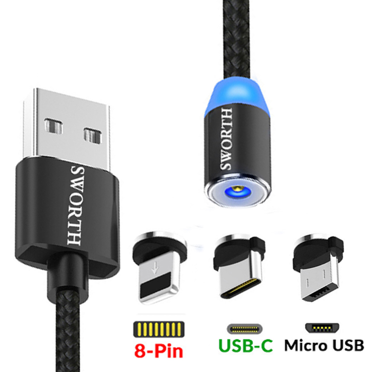 3 в 1 Магнитный USB кабель с нейлоновой оплеткой высокого качества 3in1 кабель для быстродействующего зарядного устройства