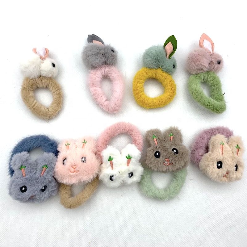 Милая женская резинка для волос Kawaii пушистые резинки для волос с животными кроличьи резинки для вязания крючком аксессуары для волос