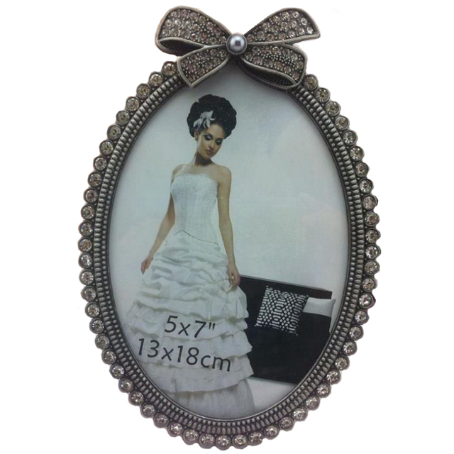 21112 Oval Retro Gray Pearl Alloy Bow 3 inch Children's Photo Frame 6 7 Inch