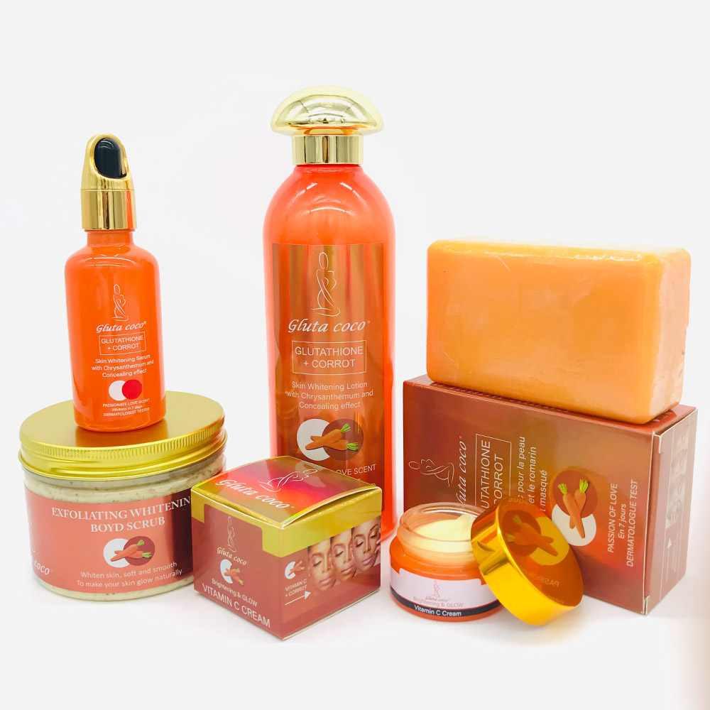 OEM частная марка Gluta Co отбеливающий скраб для тела с морковью отбеливающий лосьон для лица с витамином C крем для лица Мыло Набор для ухода за кожей
