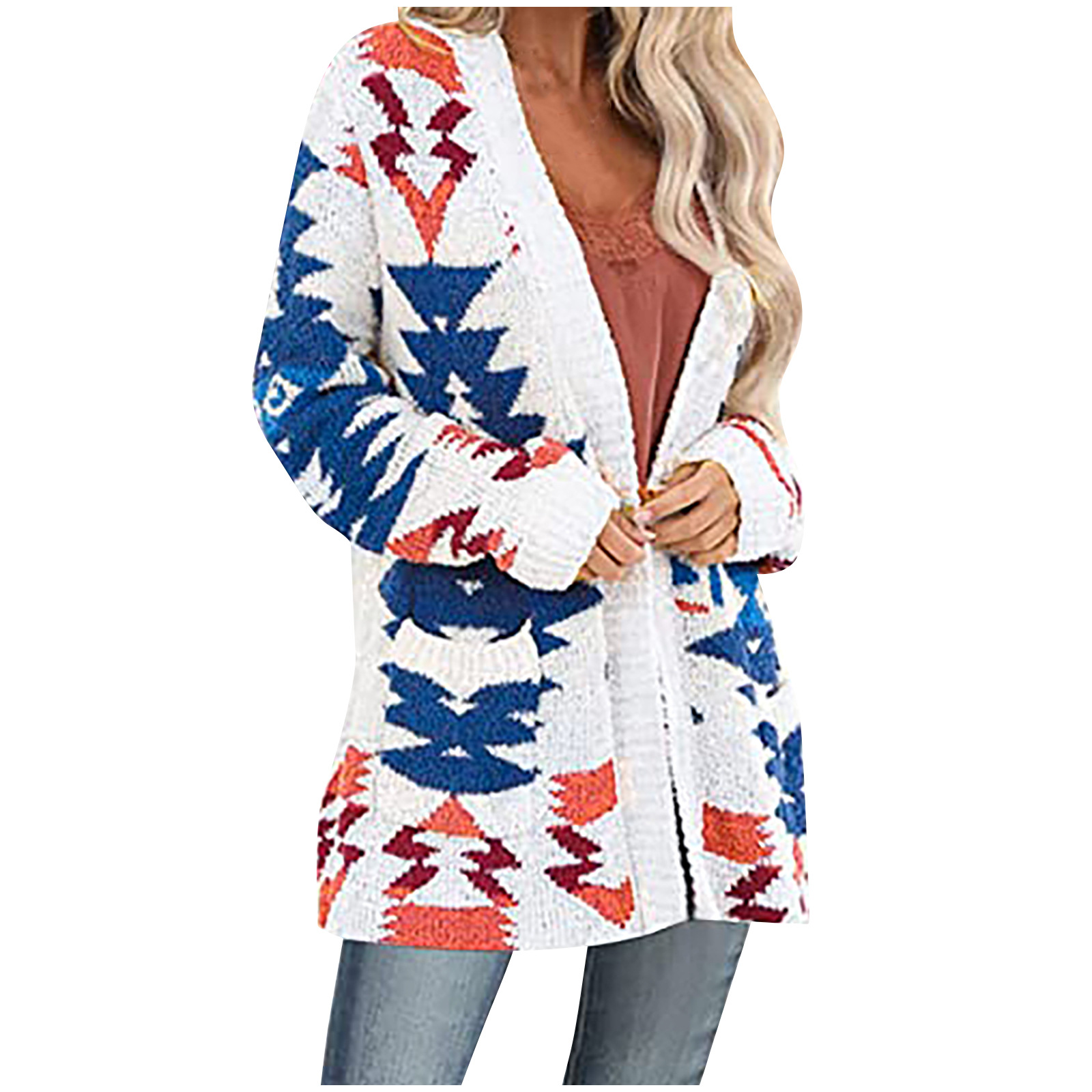 Женская Свободная трикотажная куртка с длинным рукавом Boho Aztec, кардиган, свитера