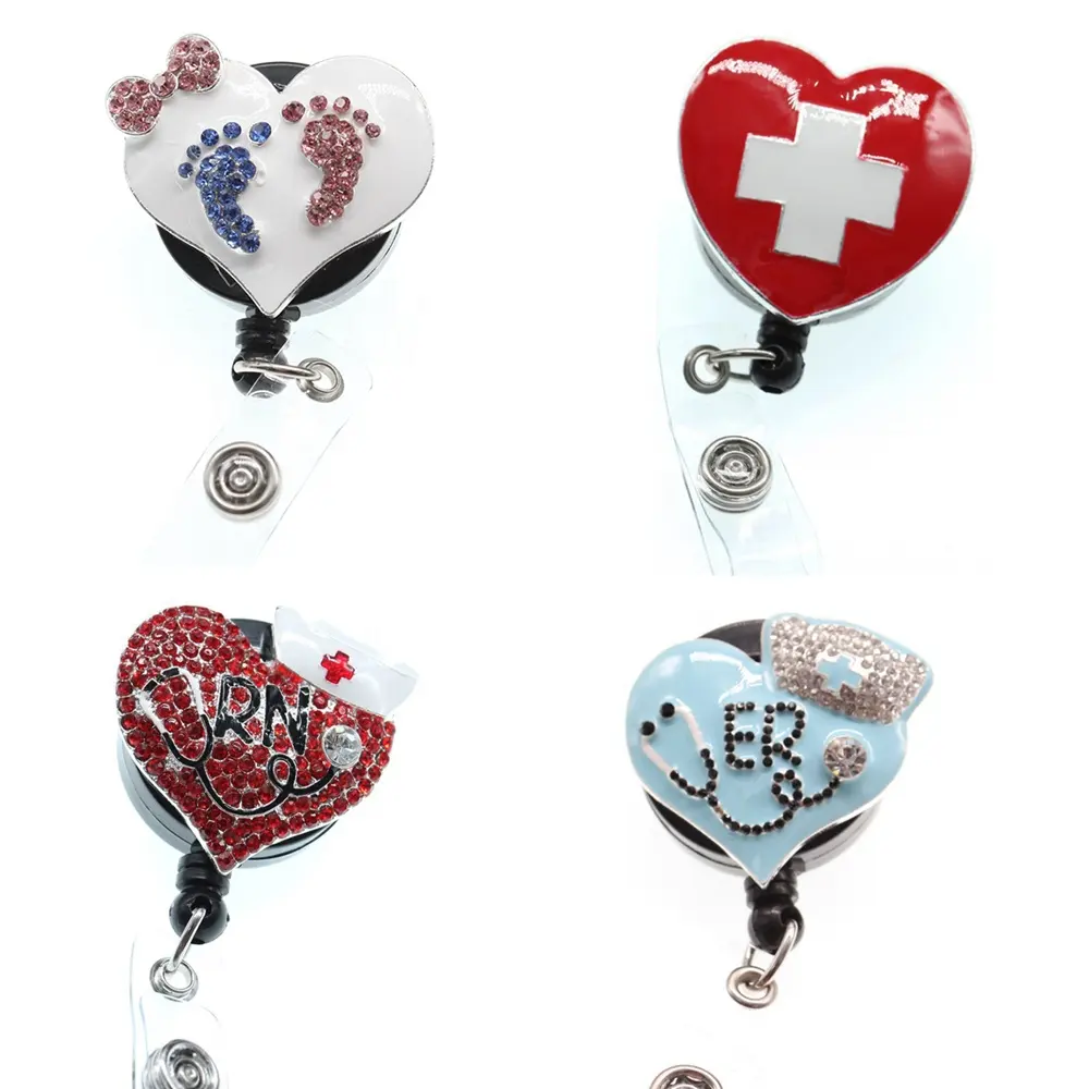 Mix Style Rhinestone Heart RN ER Medical Nurse Retractable ID Badge Holder