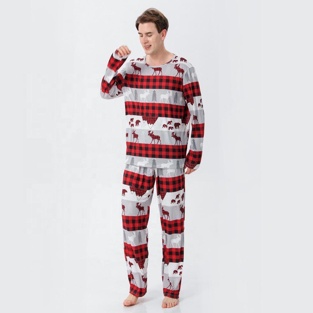 High Quality Santa Printed Long Sleeve Two Piece Sleepwear Set Holiday Family Pyjamas Manufacturer Christmas Pajamas