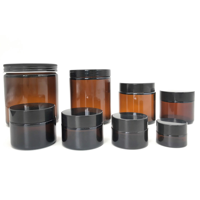 amber wide mouth glass storage jar with lid for candle cosmetic packaging 5ml 15ml 30ml 50ml 60ml 100ml 270ml 500ml