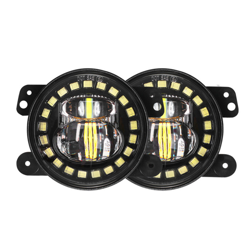 Loyo Newest Dot Approved 4 Inch Round Led Fog Lamp 12V 30W Car Fog Light With Led Angle Eye For Jeep Wrangler Jk