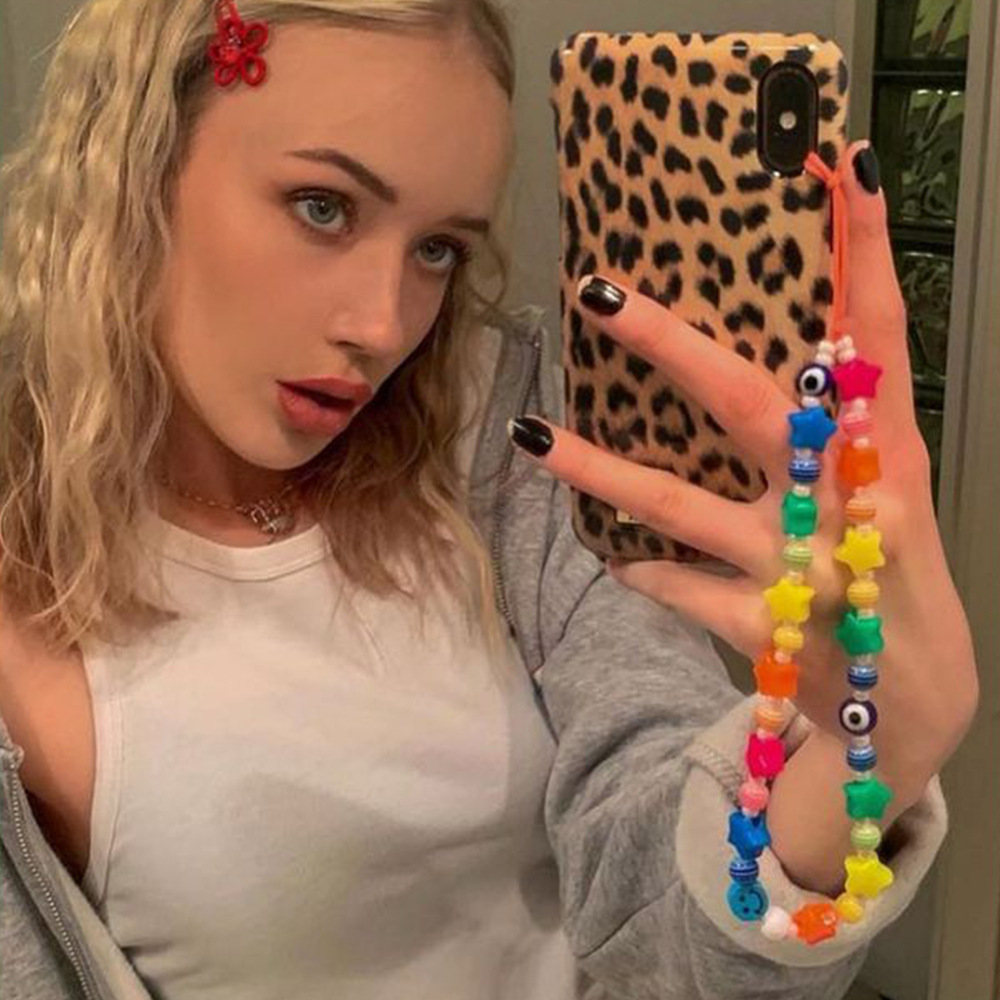 Amazon Rainbow Color Acrylic Star Phone Strap Street Pendant Glass Eye Bead Pendant Phone Chain