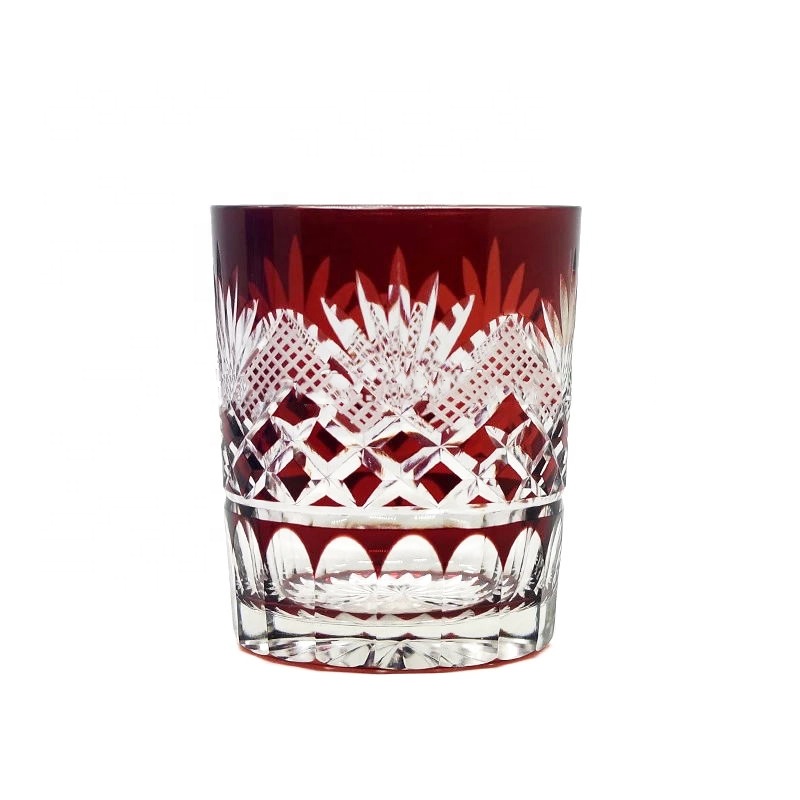stock feature copper red and cobalt blue hand cut glass tumbler 10oz