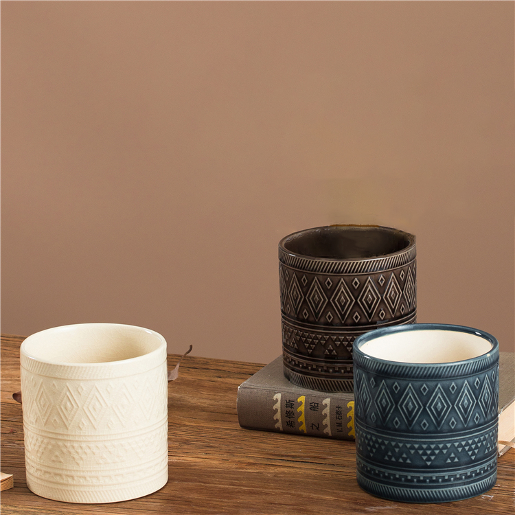 Wholesale modern home wedding tabletop decorative candle vessel cylinder empty ceramic candle jars in bulk