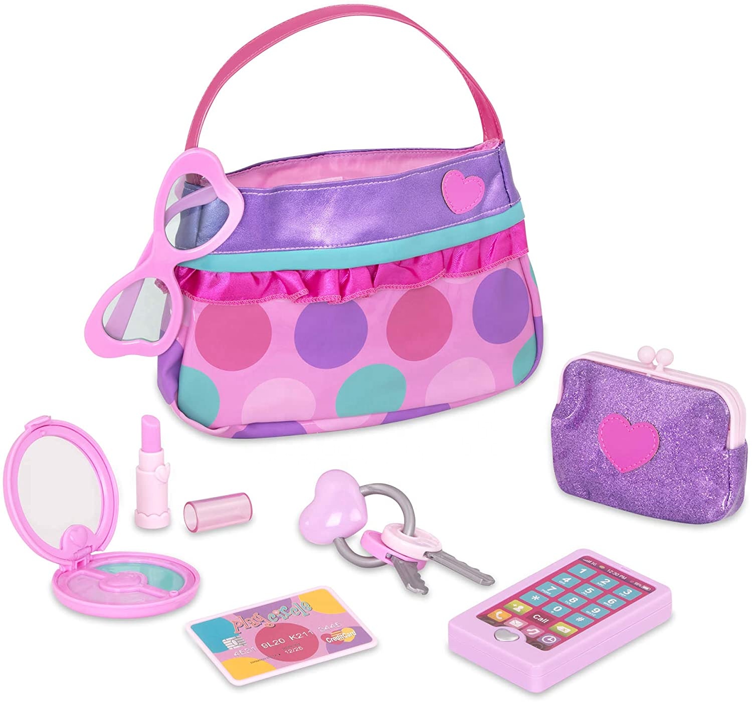 lay Circle by Battat Princess Purse Style Set Pretend Play Multicolor Handbag and Fashion Accessories Toy Makeup