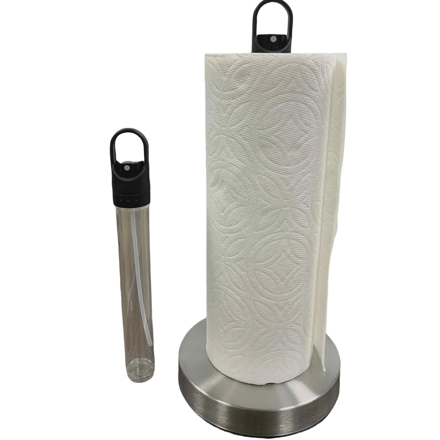 Paper Towel Holder Countertop, One-Hand for Kitchen and Bathroom,Stainless Steel Paper Towel Dispenser with Spray bottle