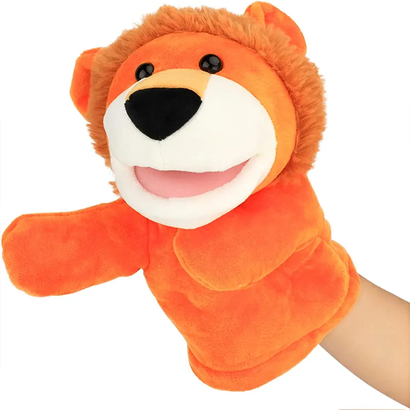 QunZe Plush lion Hand Puppet with Movable Mouth Stuffed Animal Puppet for Imaginative Pretend Play Customized Puppet
