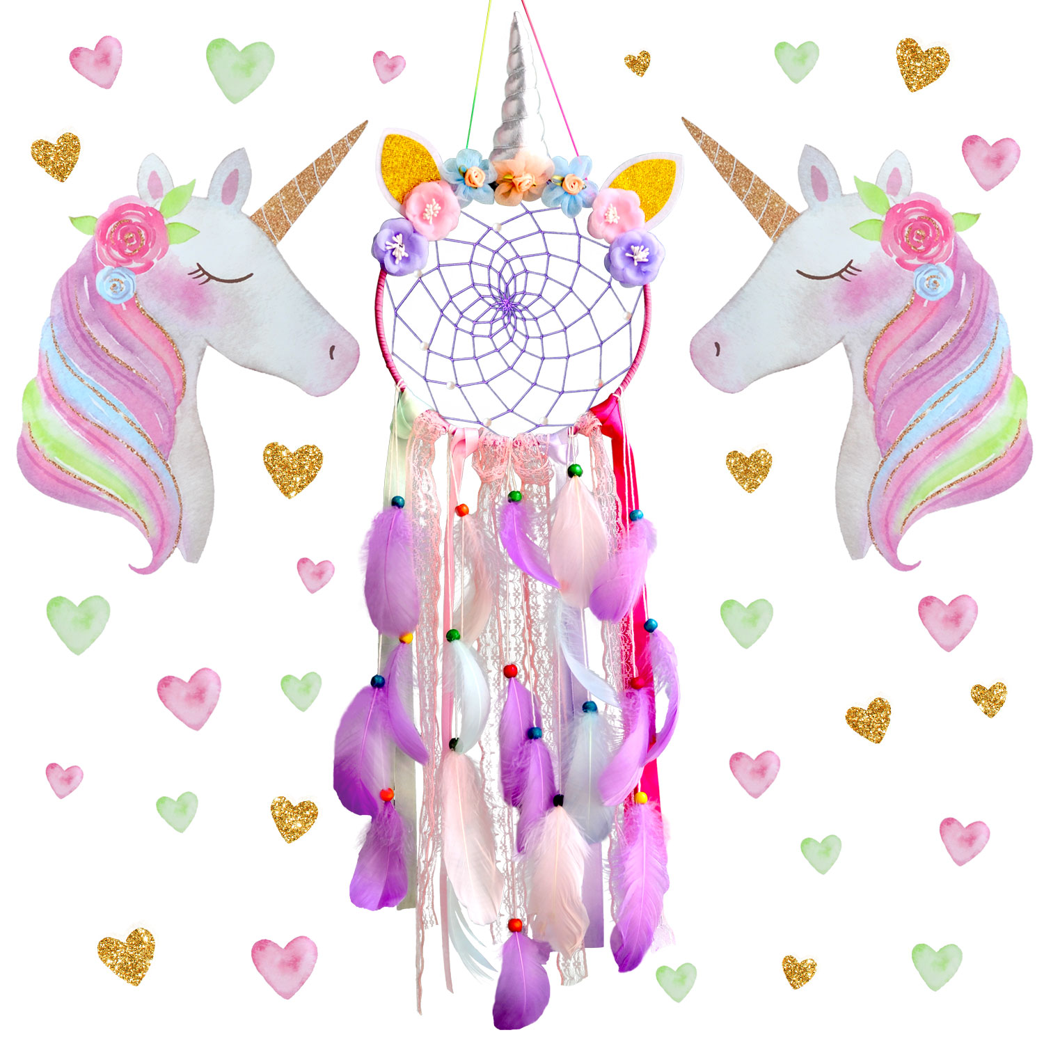 Purple unicorn dream catcher mural home decoration girl room ornaments dream catcher hand-woven cute birthday gift dream catcher