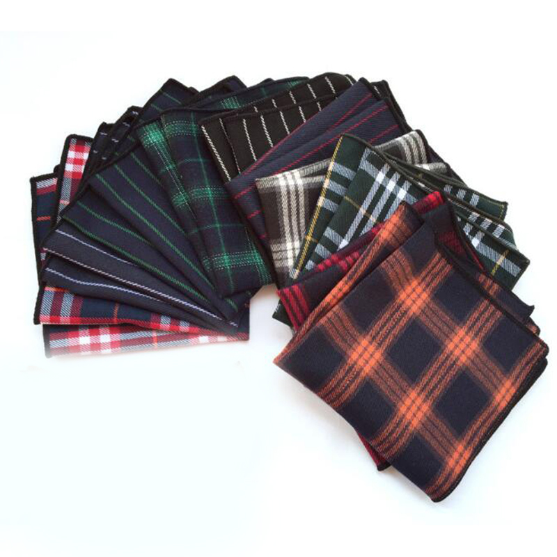 Custom Luxury Men's 100% Cotton Plaid 24cm Pocket Square for Man Classic Handkerchief Check Hankies Suits Wedding Print Towel