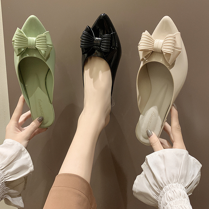 New Baotou Bowknot Half Slippers Thick Heel Jelly Shoes Casual All-match Non-slip Fashion Women's Sandals and Slippers