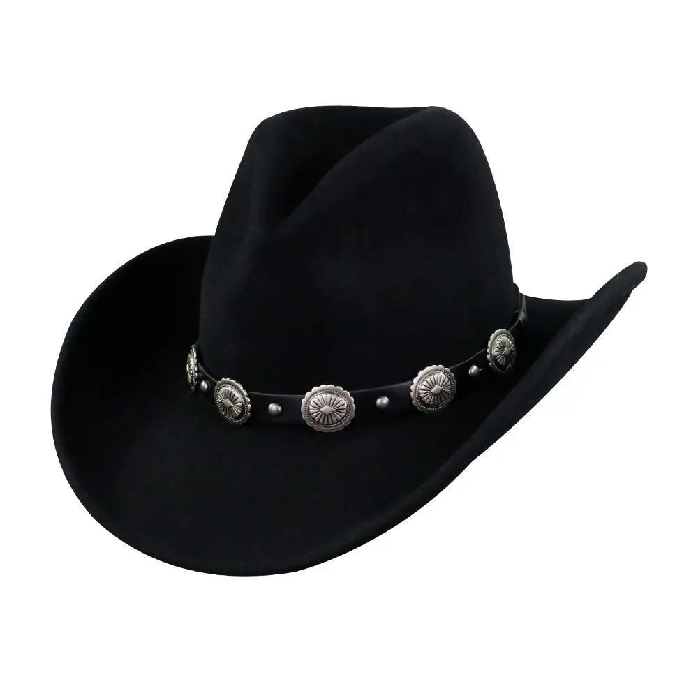 LiHua Wholesale 100% Wool Felt Large Brim Leather Belt Cowboy Hat Men Leather Cowboy Hats