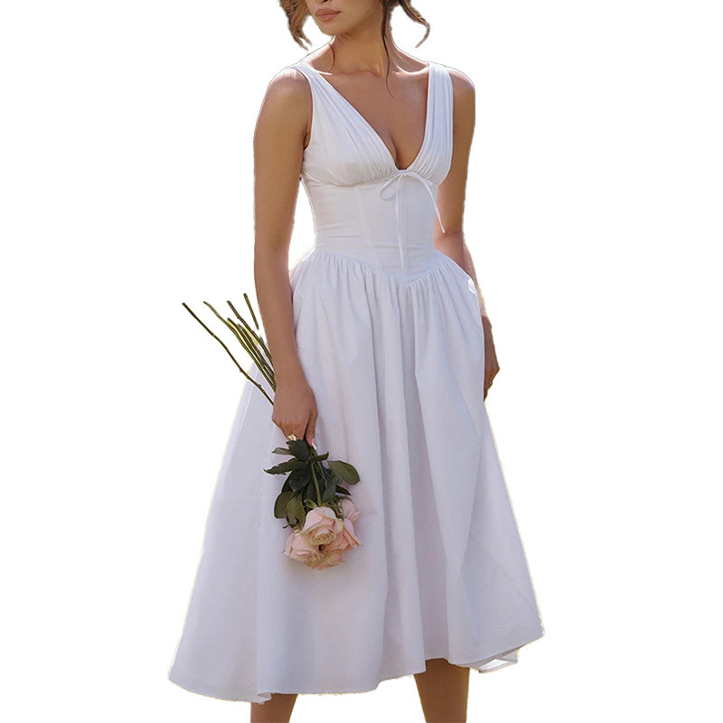 Hot Selling New Women's Clothing in the Summer of 2024elegant and Fashionable Solid Color Backless High Waisted Dress for Women